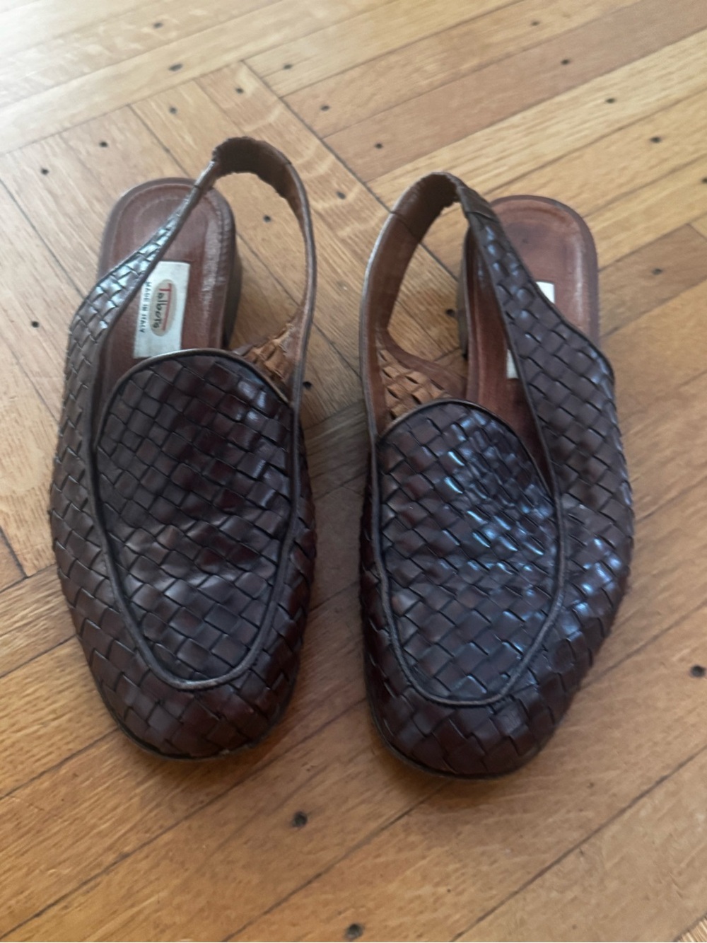 Talbots Dark Brown Woven Leather Slingback Loafers